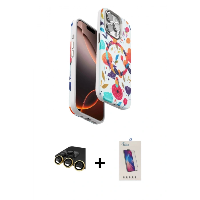 MARSİLYAN™- iPhone 14 Pro Max Kılıf Siluet Doku - Siyah Joko 5D Cam + Raze Metal Kamera Lens - GD