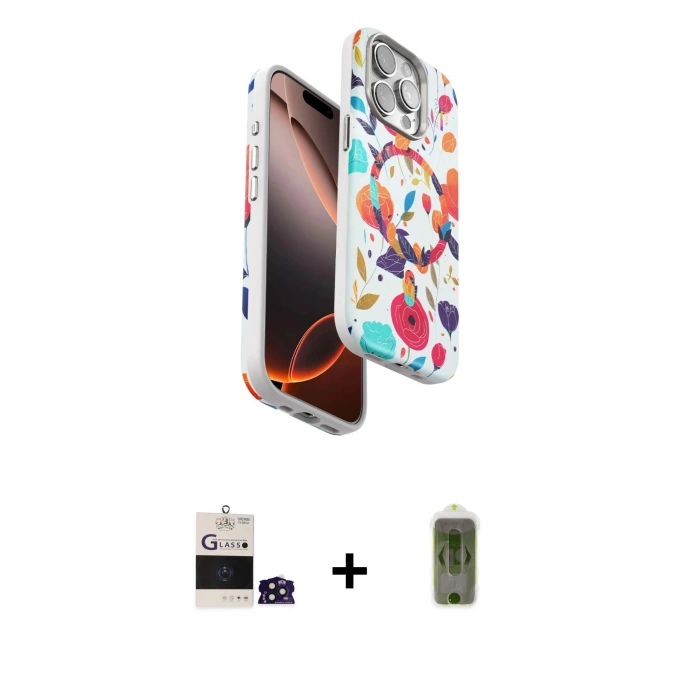 MARSİLYAN™- iPhone 14 Pro Max Kılıf Siluet Doku - Siyah Joko Magic 5D Hayalet Cam + Bilvis Titan Kamera Lens - DNMR