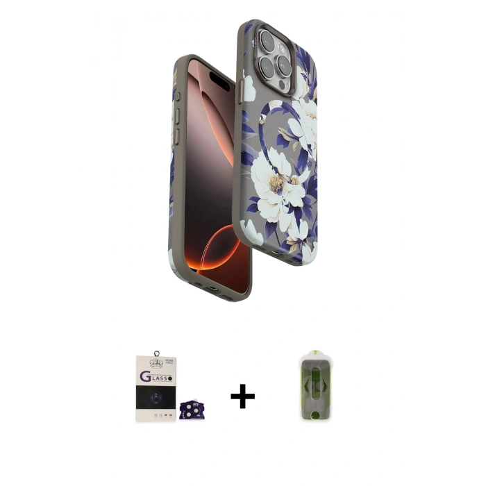 MARSİLYAN™- iPhone 14 Pro Max Kılıf Siluet Doku - Siyah Joko Magic 5D Hayalet Cam + Bilvis Titan Kamera Lens - DNMR