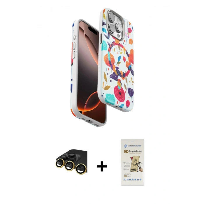 MARSİLYAN™- iPhone 14 Pro Max Kılıf Siluet Doku - Siyah Mat Seramik Nano Ekran Koruyucu + Raze Metal Kamera Lens - GD