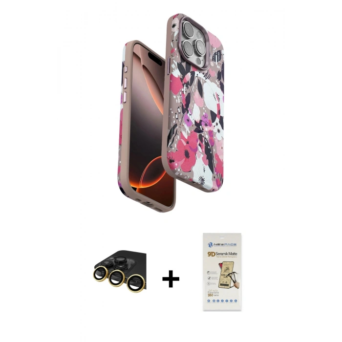 MARSİLYAN™- iPhone 14 Pro Max Kılıf Siluet Doku - Siyah Mat Seramik Nano Ekran Koruyucu + Raze Metal Kamera Lens - GD