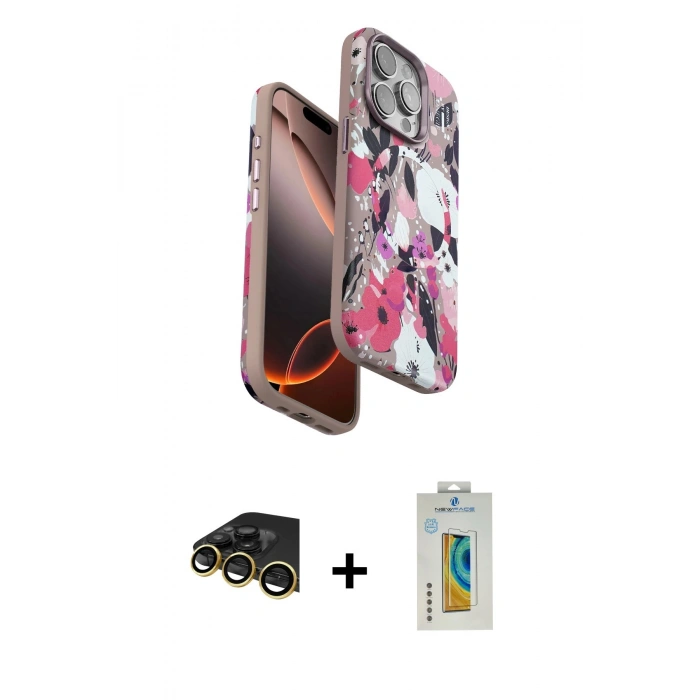 MARSİLYAN™- iPhone 14 Pro Max Kılıf Siluet Doku - Siyah Polymer Nano Ekran Koruyucu + Raze Metal Kamera Lens - GD
