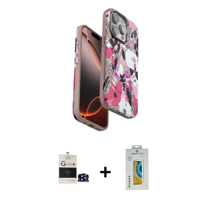 MARSİLYAN™- iPhone 14 Pro Max Kılıf Siluet Doku - Siyah Polymer Nano Ekran Koruyucu + Bilvis Titan Kamera Lens - SH