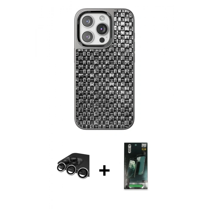 MARSİLYAN™- iPhone 14 Pro Max Kılıf Siluet Form Serisi - Şeffaf 360 Full Body Arka Koruyucu + Raze Metal Kamera Lens - GS