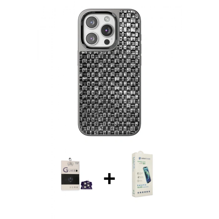 MARSİLYAN™- iPhone 14 Pro Max Kılıf Siluet Form Serisi - Şeffaf Pasifik Cam Ekran Koruyucu + Bilvis Titan Kamera Lens - GS