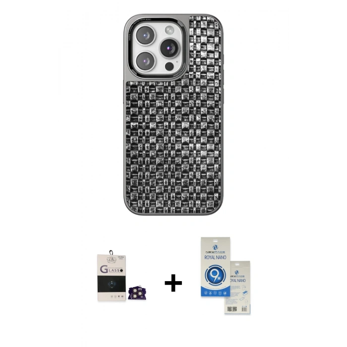 MARSİLYAN™- iPhone 14 Pro Max Kılıf Siluet Form Serisi - Şeffaf Royal Nano Ekran Koruyucu + Bilvis Titan Kamera Lens - GD
