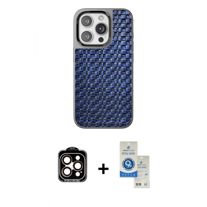 MARSİLYAN™- iPhone 14 Pro Max Kılıf Siluet Form Serisi - Şeffaf Royal Nano Ekran Koruyucu + PVD Metal Kamera Lens - TU