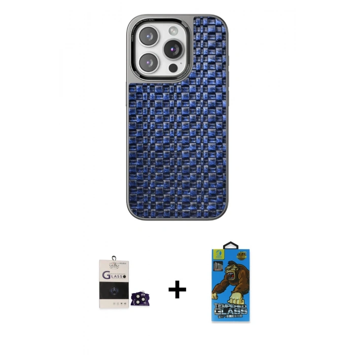 MARSİLYAN™- iPhone 14 Pro Max Kılıf Siluet Form Serisi - Siyah 18D Cam Ekran Koruyucu + Bilvis Titan Kamera Lens - SH