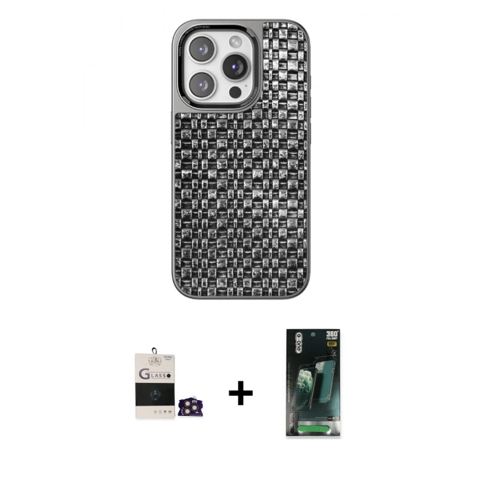 MARSİLYAN™- iPhone 14 Pro Max Kılıf Siluet Form Serisi - Siyah 360 Mat Full Body Arka Koruyucu + Bilvis Titan Kamera Lens - GD