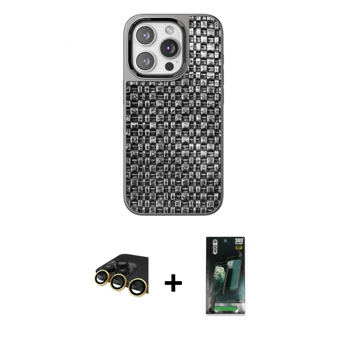 MARSİLYAN™- iPhone 14 Pro Max Kılıf Siluet Form Serisi - Siyah 360 Mat Full Body Arka Koruyucu + Raze Metal Kamera Lens - GD