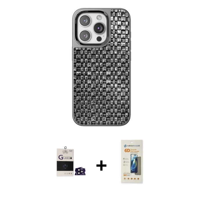 MARSİLYAN™- iPhone 14 Pro Max Kılıf Siluet Form Serisi - Siyah 6D Mat Seramik Hayalet Nano Ekran Koruyucu + Bilvis Titan Kamera Lens - DNMR