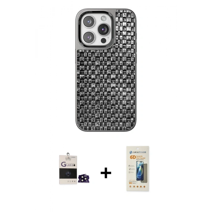MARSİLYAN™- iPhone 14 Pro Max Kılıf Siluet Form Serisi - Siyah 6D Mat Seramik Hayalet Nano Ekran Koruyucu + Bilvis Titan Kamera Lens - SH