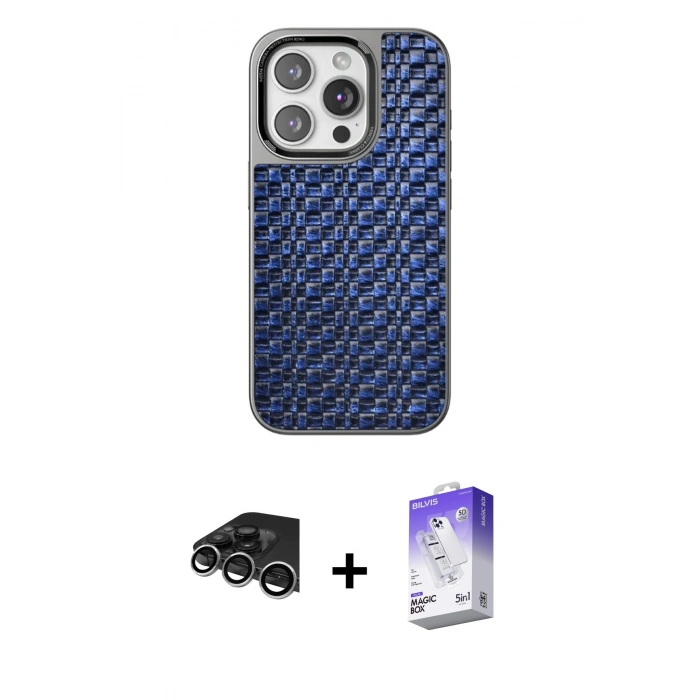 MARSİLYAN™- iPhone 14 Pro Max Kılıf Siluet Form Serisi - Siyah Bilvis 5in1 3D Magic Cam Ekran Koruyucu + Raze Metal Kamera Lens - GS