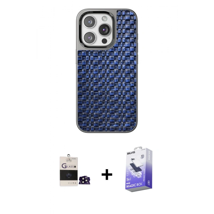 MARSİLYAN™- iPhone 14 Pro Max Kılıf Siluet Form Serisi - Siyah Bilvis 5in1 5D Magic Hayalet Cam Ekran Koruyucu + Bilvis Titan Kamera Lens - SH