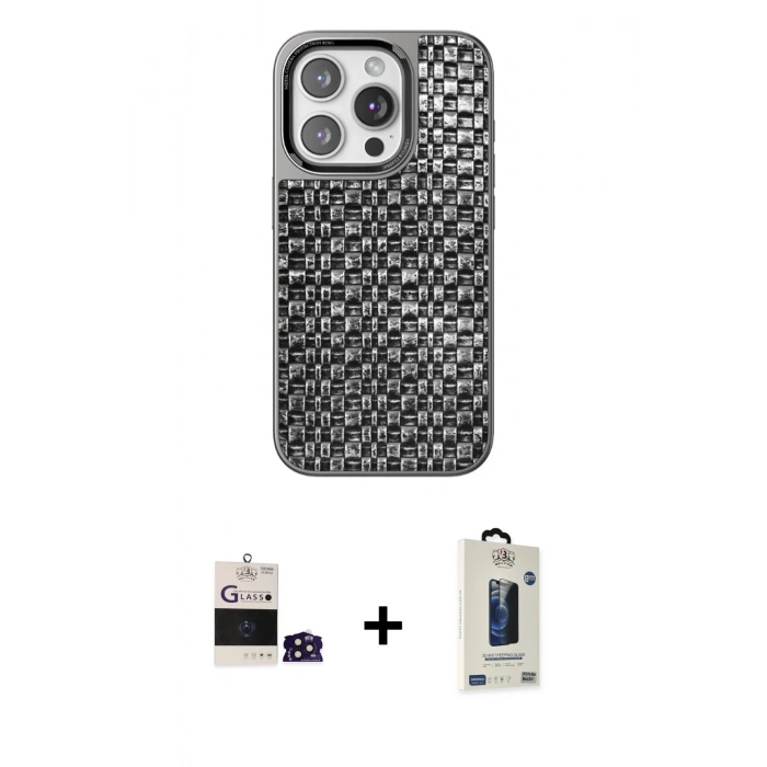 MARSİLYAN™- iPhone 14 Pro Max Kılıf Siluet Form Serisi - Siyah Bilvis Hayalet Cam Ekran Koruyucu + Bilvis Titan Kamera Lens - DNMR