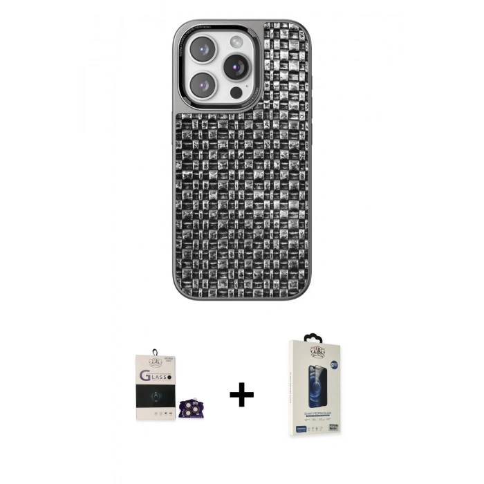 MARSİLYAN™- iPhone 14 Pro Max Kılıf Siluet Form Serisi - Siyah Bilvis Hayalet Cam Ekran Koruyucu + Bilvis Titan Kamera Lens - GD