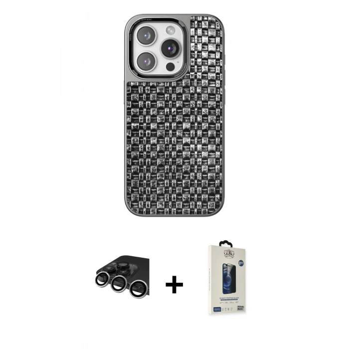 MARSİLYAN™- iPhone 14 Pro Max Kılıf Siluet Form Serisi - Siyah Bilvis Hayalet Cam Ekran Koruyucu + Raze Metal Kamera Lens - GS