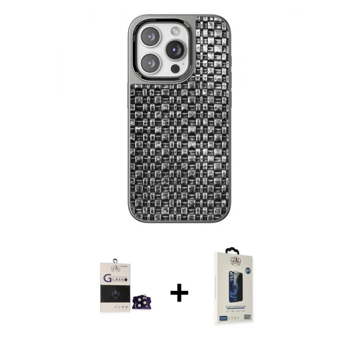 MARSİLYAN™- iPhone 14 Pro Max Kılıf Siluet Form Serisi - Siyah Bilvis Hayalet Cam Ekran Koruyucu + Bilvis Titan Kamera Lens - SH