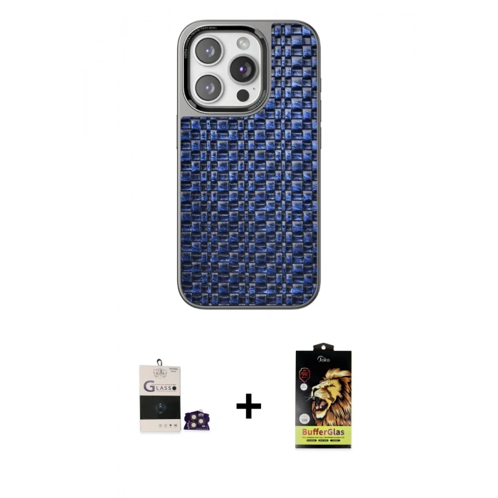 MARSİLYAN™- iPhone 14 Pro Max Kılıf Siluet Form Serisi - Siyah Buffer Cam Ekran Koruyucu + Gold Bilvis Titan Kamera Lens