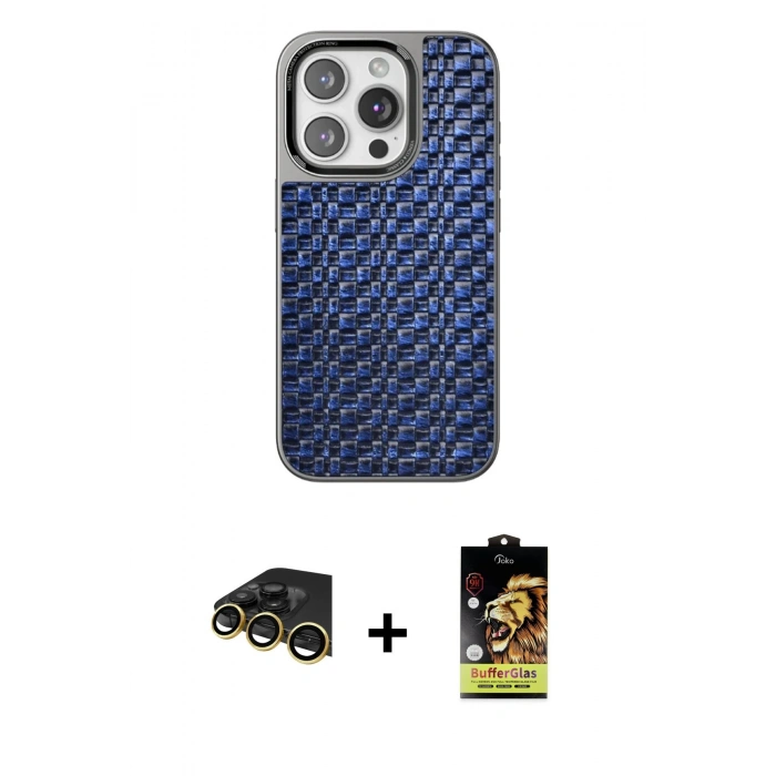MARSİLYAN™- iPhone 14 Pro Max Kılıf Siluet Form Serisi - Siyah Buffer Cam Ekran Koruyucu + Raze Metal Kamera Lens - GD