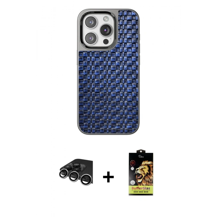 MARSİLYAN™- iPhone 14 Pro Max Kılıf Siluet Form Serisi - Siyah Buffer Cam Ekran Koruyucu + Raze Metal Kamera Lens - GS