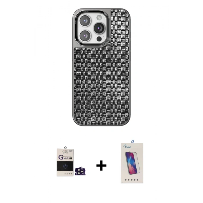 MARSİLYAN™- iPhone 14 Pro Max Kılıf Siluet Form Serisi - Siyah Joko 5D Cam + Bilvis Titan Kamera Lens - DNMR