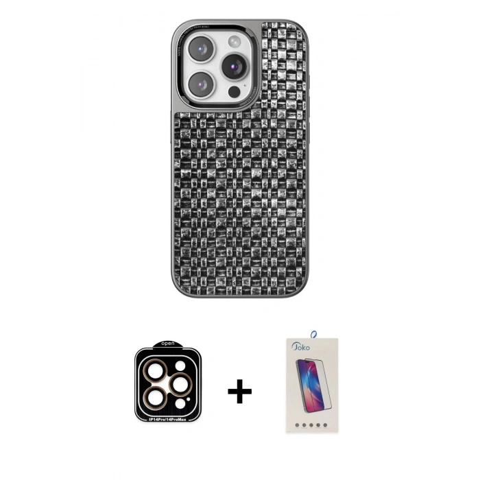 MARSİLYAN™- iPhone 14 Pro Max Kılıf Siluet Form Serisi - Siyah Joko 5D Cam + PVD Metal Kamera Lens - TU