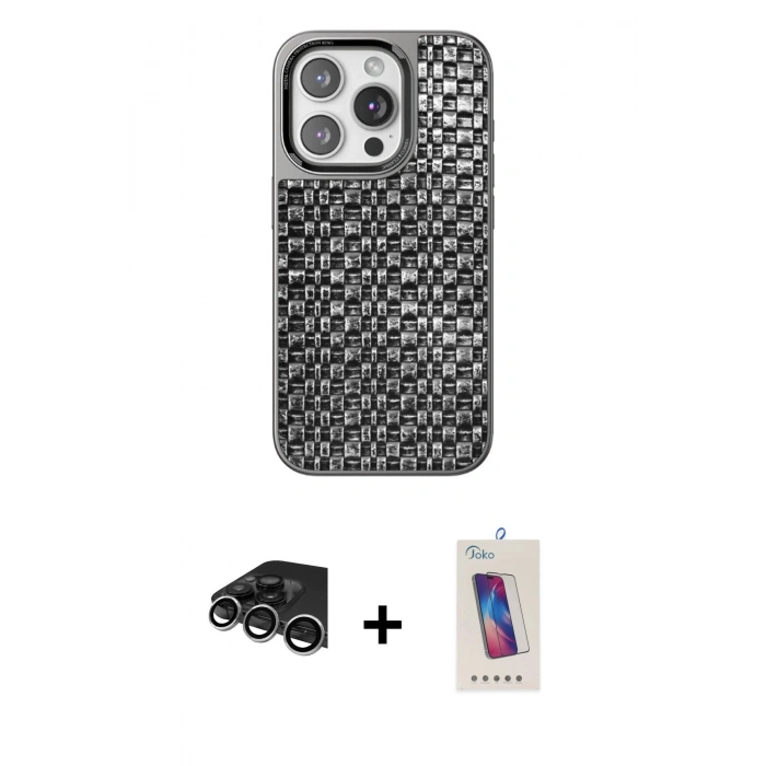 MARSİLYAN™- iPhone 14 Pro Max Kılıf Siluet Form Serisi - Siyah Joko 5D Cam + Raze Metal Kamera Lens - GS