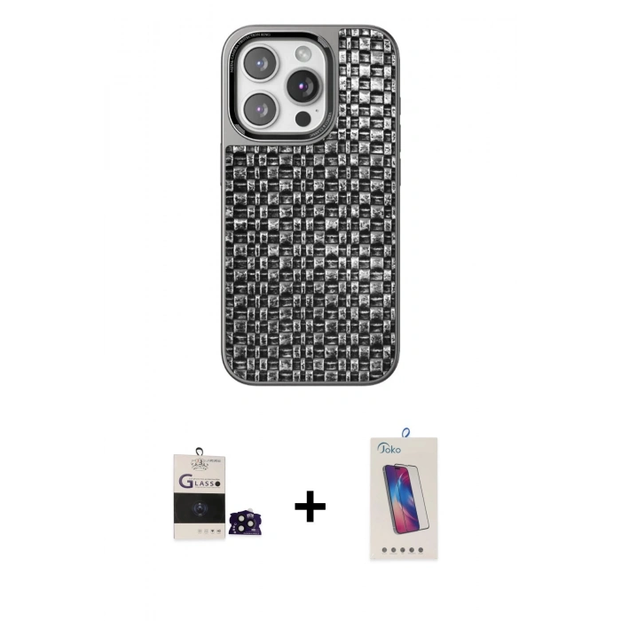 MARSİLYAN™- iPhone 14 Pro Max Kılıf Siluet Form Serisi - Siyah Joko 5D Cam + Bilvis Titan Kamera Lens - SH