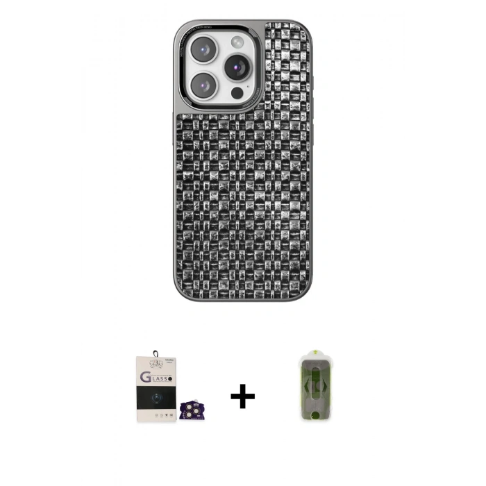 MARSİLYAN™- iPhone 14 Pro Max Kılıf Siluet Form Serisi - Siyah Joko Magic 5D Hayalet Cam + Bilvis Titan Kamera Lens - GD