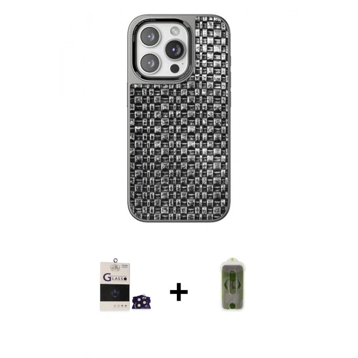 MARSİLYAN™- iPhone 14 Pro Max Kılıf Siluet Form Serisi - Siyah Joko Magic 5D Hayalet Cam + Bilvis Titan Kamera Lens - DNMR