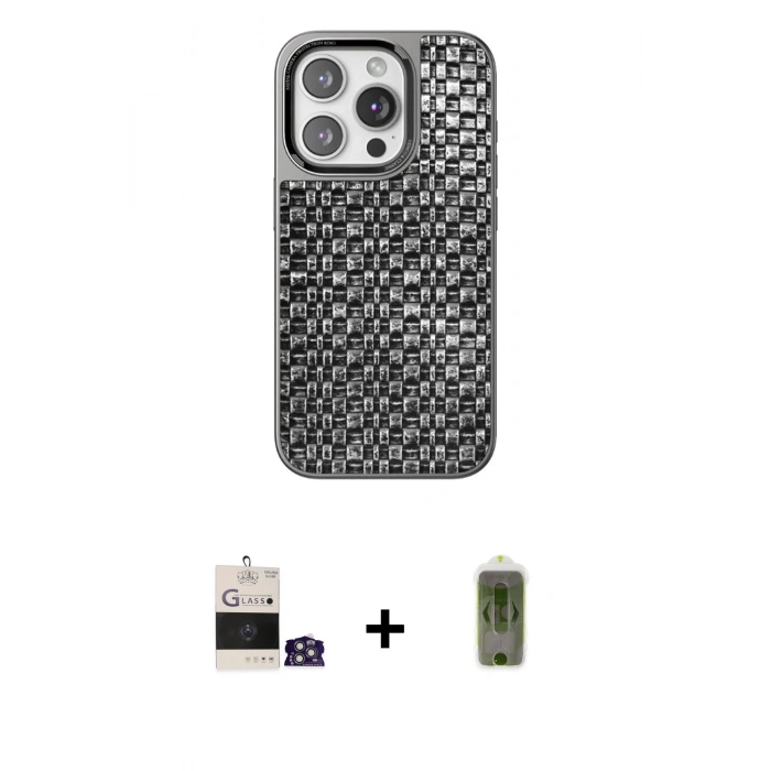 MARSİLYAN™- iPhone 14 Pro Max Kılıf Siluet Form Serisi - Siyah Joko Magic 5D Hayalet Cam + Gümüş Bilvis Titan Kamera Lens