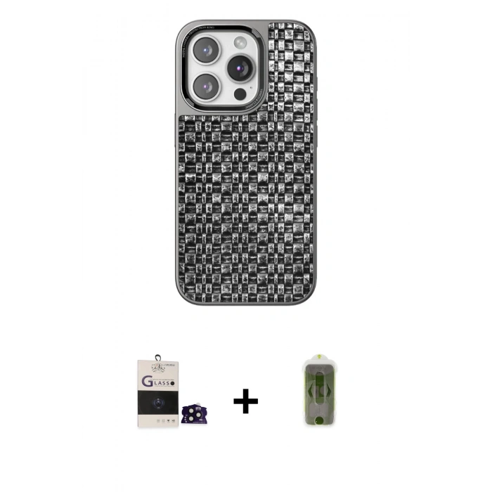 MARSİLYAN™- iPhone 14 Pro Max Kılıf Siluet Form Serisi - Siyah Joko Magic 5D Hayalet Cam + Bilvis Titan Kamera Lens - SH