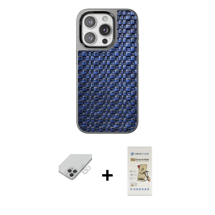 MARSİLYAN™- iPhone 14 Pro Max Kılıf Siluet Form Serisi - Siyah Mat Seramik Nano Ekran Koruyucu + Band Metal Kamera Lens - GS
