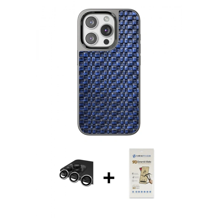 MARSİLYAN™- iPhone 14 Pro Max Kılıf Siluet Form Serisi - Siyah Mat Seramik Nano Ekran Koruyucu + Raze Metal Kamera Lens - GS