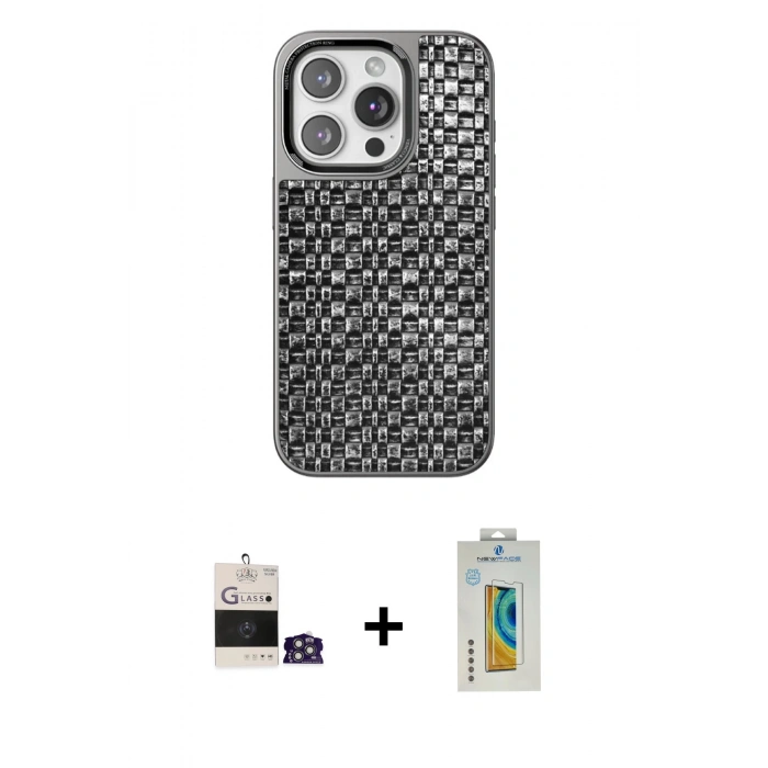 MARSİLYAN™- iPhone 14 Pro Max Kılıf Siluet Form Serisi - Siyah Polymer Nano Ekran Koruyucu + Bilvis Titan Kamera Lens - GS