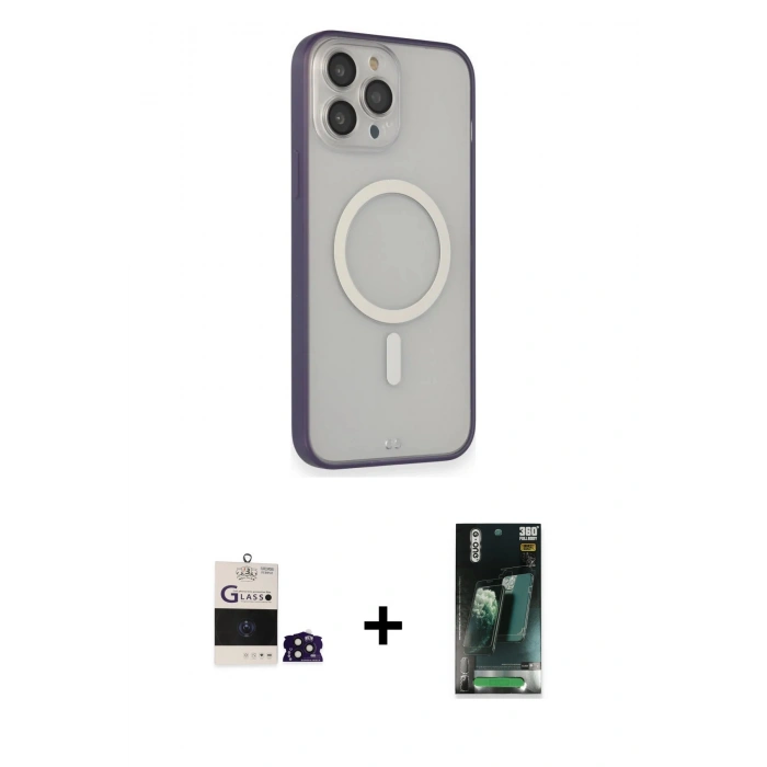 MARSİLYAN™- iPhone 14 Pro Max Kılıf Siluet Işık Koleksiyonu - Şeffaf 360 Full Body Arka Koruyucu + Bilvis Titan Kamera Lens - DNMR