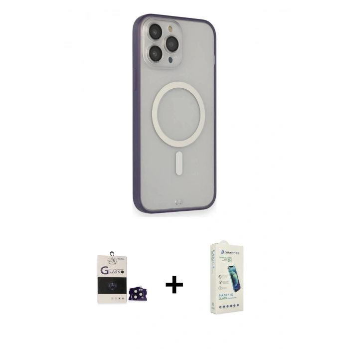 MARSİLYAN™- iPhone 14 Pro Max Kılıf Siluet Işık Koleksiyonu - Şeffaf Pasifik Cam Ekran Koruyucu + Bilvis Titan Kamera Lens - SH