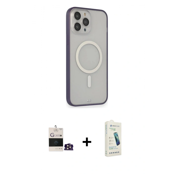 MARSİLYAN™- iPhone 14 Pro Max Kılıf Siluet Işık Koleksiyonu - Şeffaf Pasifik Cam Ekran Koruyucu + Bilvis Titan Kamera Lens - GD