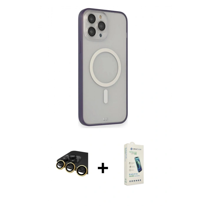 MARSİLYAN™- iPhone 14 Pro Max Kılıf Siluet Işık Koleksiyonu - Şeffaf Pasifik Cam Ekran Koruyucu + Raze Metal Kamera Lens - GD