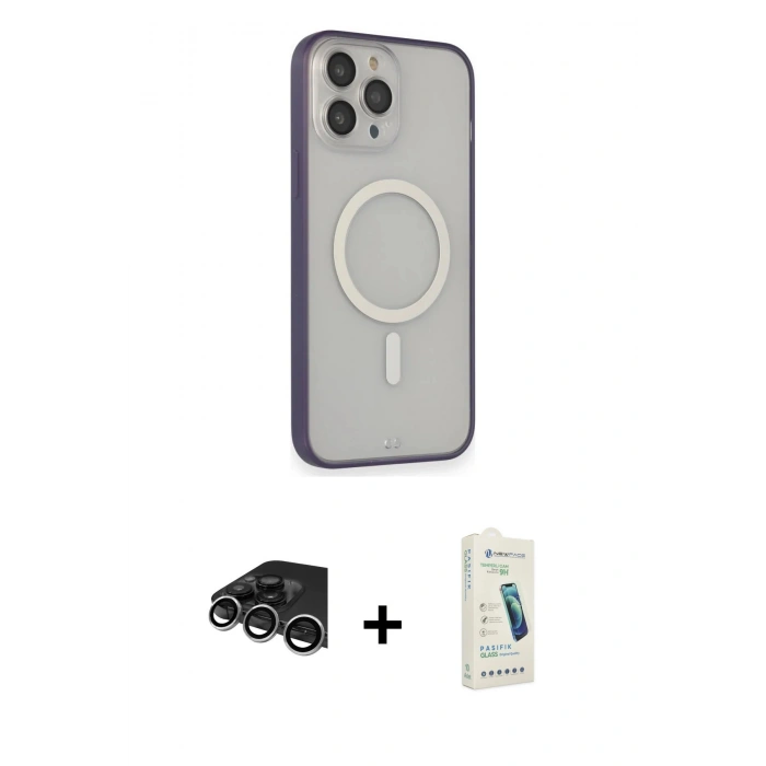 MARSİLYAN™- iPhone 14 Pro Max Kılıf Siluet Işık Koleksiyonu - Şeffaf Pasifik Cam Ekran Koruyucu + Raze Metal Kamera Lens - GS