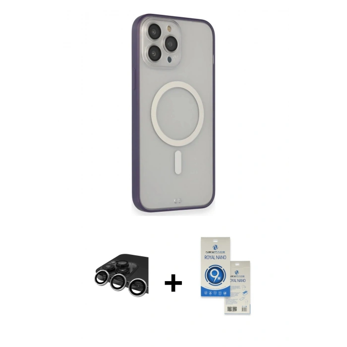 MARSİLYAN™- iPhone 14 Pro Max Kılıf Siluet Işık Koleksiyonu - Şeffaf Royal Nano Ekran Koruyucu + Raze Metal Kamera Lens - GS