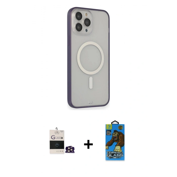 MARSİLYAN™- iPhone 14 Pro Max Kılıf Siluet Işık Koleksiyonu - Siyah 18D Cam Ekran Koruyucu + Gold Bilvis Titan Kamera Lens