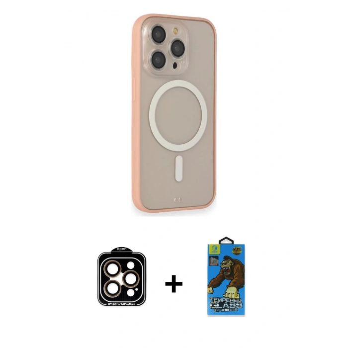 MARSİLYAN™- iPhone 14 Pro Max Kılıf Siluet Işık Koleksiyonu - Siyah 18D Cam Ekran Koruyucu + PVD Metal Kamera Lens - TU