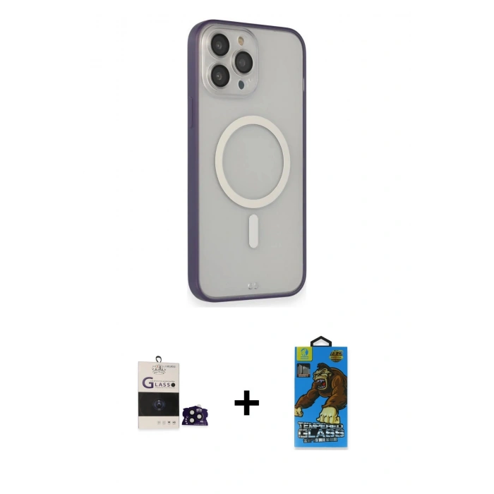 MARSİLYAN™- iPhone 14 Pro Max Kılıf Siluet Işık Koleksiyonu - Siyah 18D Cam Ekran Koruyucu + Bilvis Titan Kamera Lens - SH