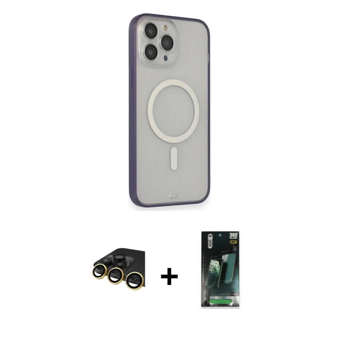 MARSİLYAN™- iPhone 14 Pro Max Kılıf Siluet Işık Koleksiyonu - Siyah 360 Mat Full Body Arka Koruyucu + Raze Metal Kamera Lens - GD