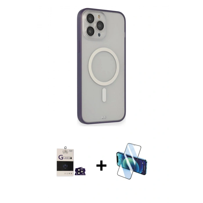 MARSİLYAN™- iPhone 14 Pro Max Kılıf Siluet Işık Koleksiyonu - Siyah 3D Antistatik Cam Ekran Koruyucu + Bilvis Titan Kamera Lens - DNMR
