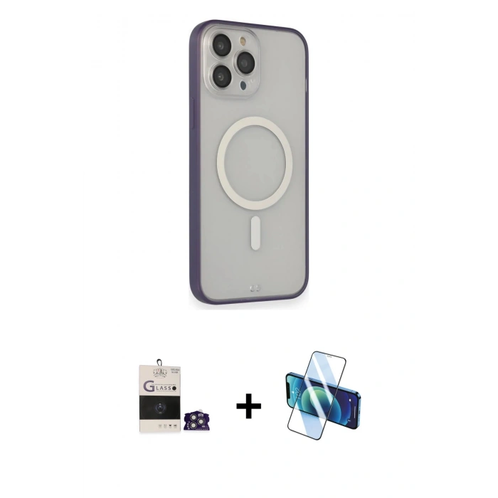 MARSİLYAN™- iPhone 14 Pro Max Kılıf Siluet Işık Koleksiyonu - Siyah 3D Antistatik Cam Ekran Koruyucu + Gümüş Bilvis Titan Kamera Lens