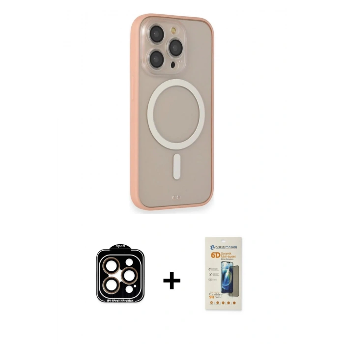 MARSİLYAN™- iPhone 14 Pro Max Kılıf Siluet Işık Koleksiyonu - Siyah 6D Mat Seramik Hayalet Nano Ekran Koruyucu + PVD Metal Kamera Lens - TU