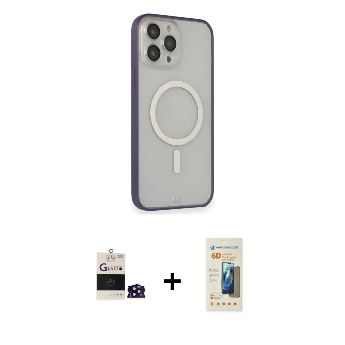 MARSİLYAN™- iPhone 14 Pro Max Kılıf Siluet Işık Koleksiyonu - Siyah 6D Mat Seramik Hayalet Nano Ekran Koruyucu + Bilvis Titan Kamera Lens - DNMR